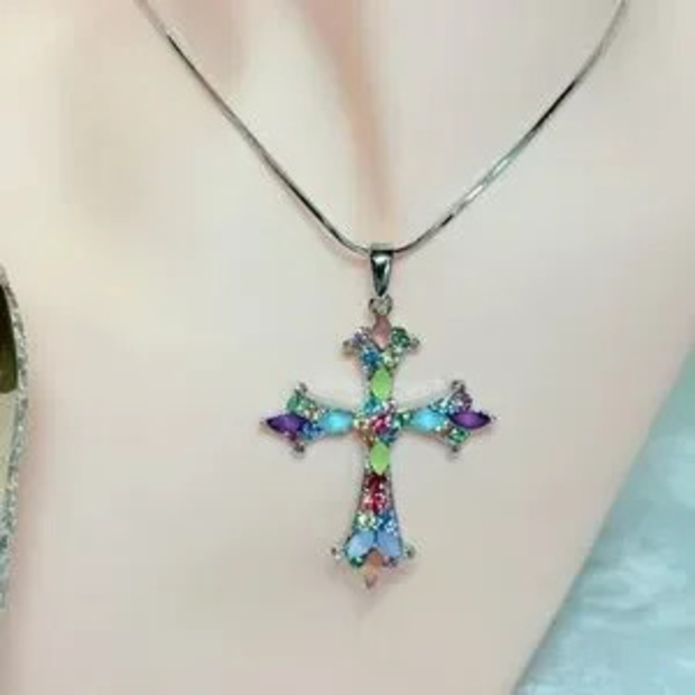 Multicolor Cross Pendant Necklace